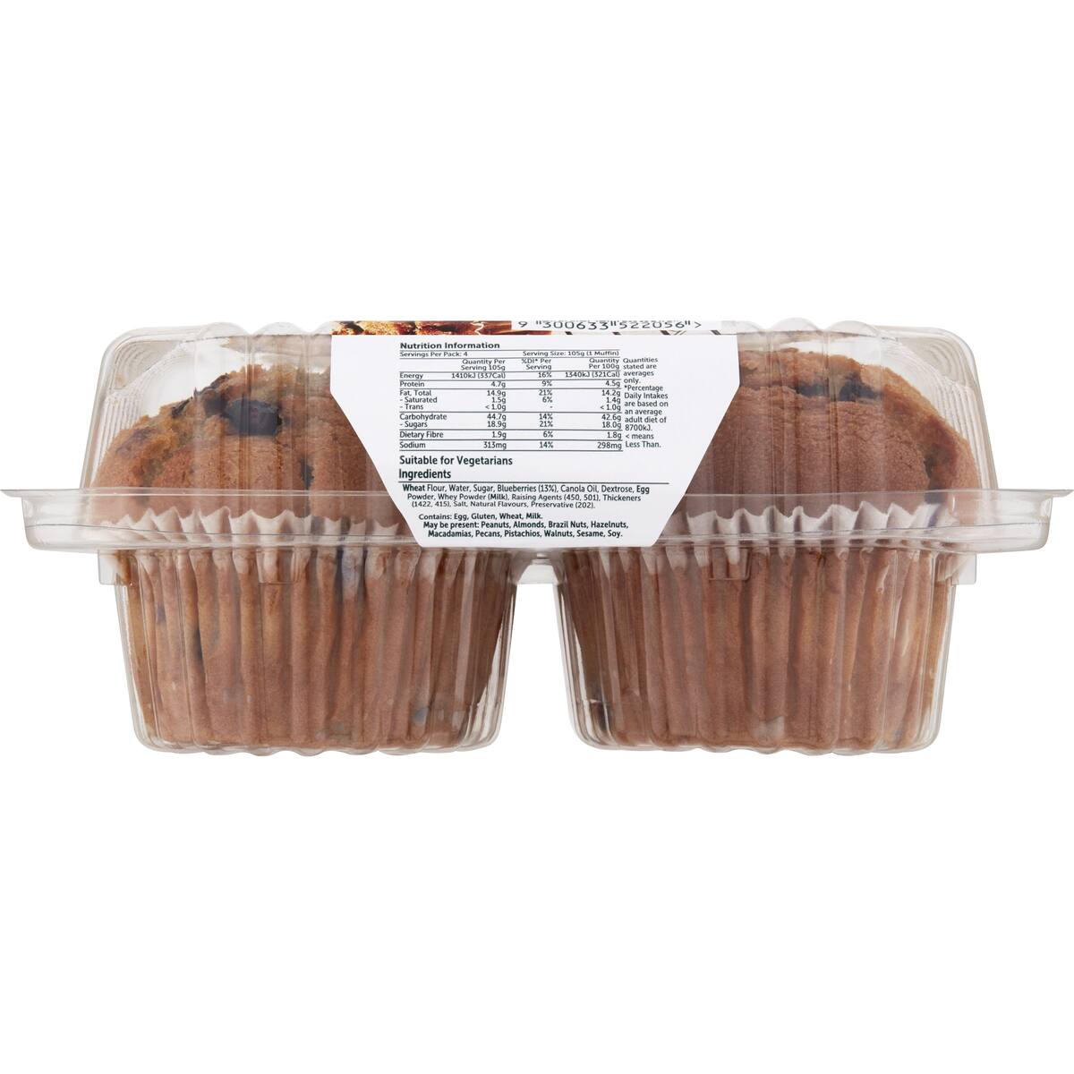 Woolworths Blueberry Muffins 4 Pack bunch