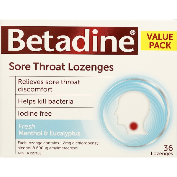 Betadine Sore Throat Lozenges Menthol & Eucalyptus 36pk