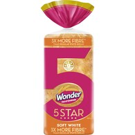 Wonder 5 Star Soft White High Fibre Bread Loaf
