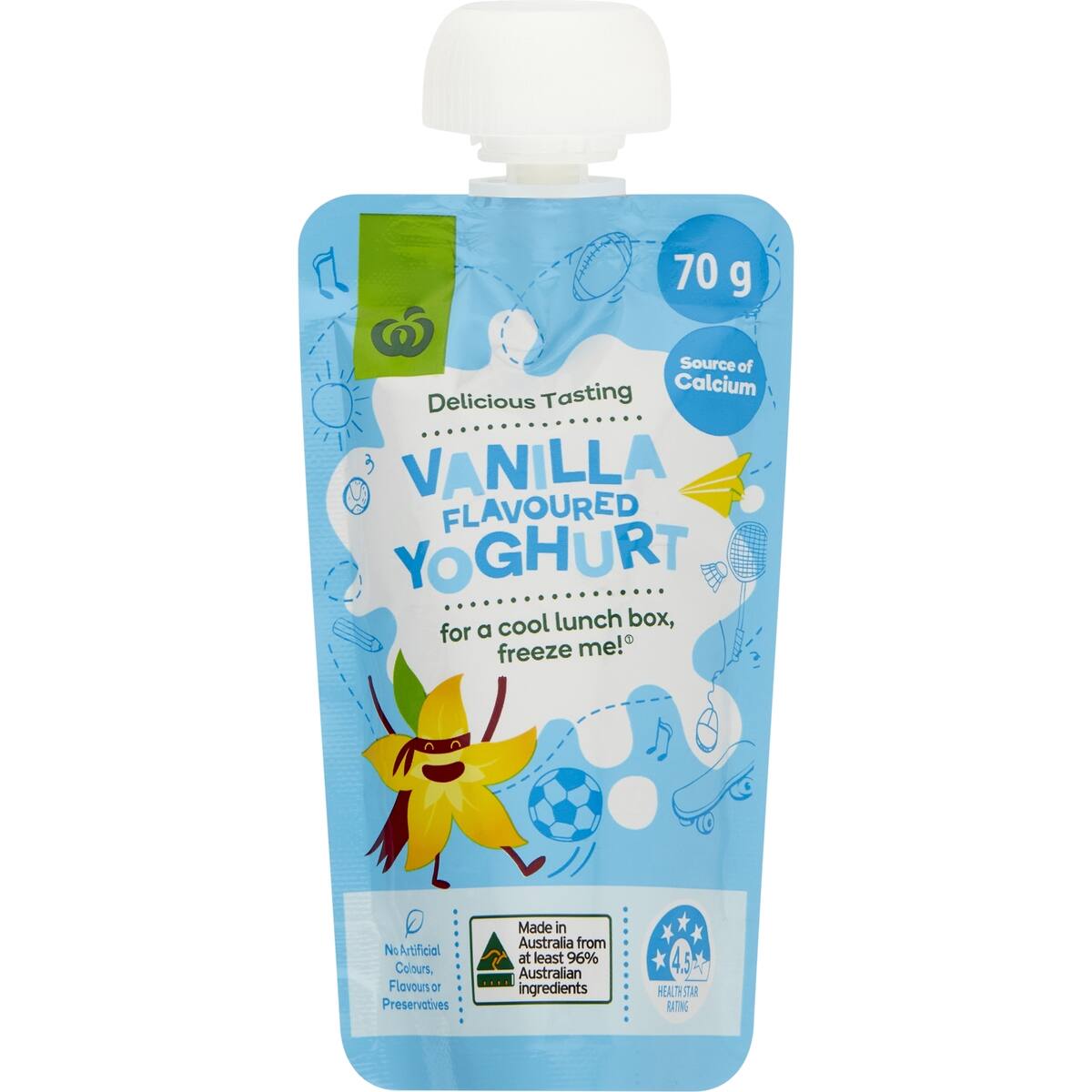 Woolworths Vanilla Yoghurt Pouch 70g bunch