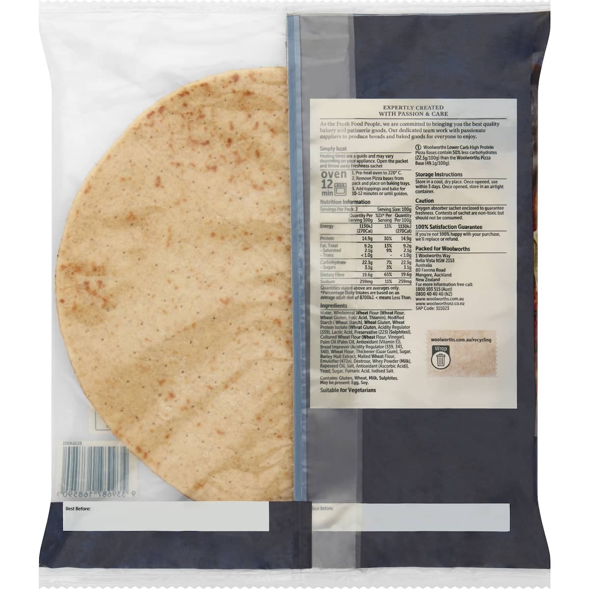 Woolworths High Protein Lower Carb Thin Crust Pizza Base 2 Pack bunch