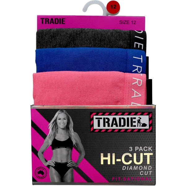 Tradie Ladies Hi-Cut Size 16 Assorted 3 Pack