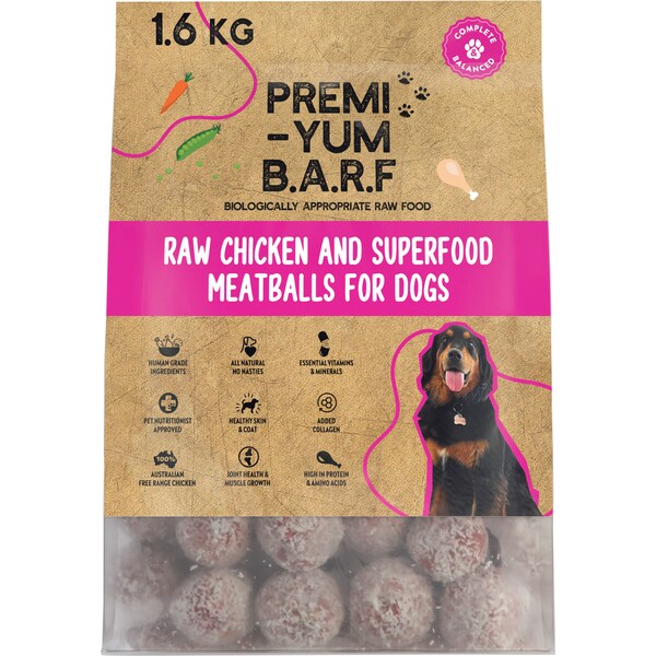 Premi-Yum Dog Food Frozen Meatballs Chicken 1.6kg