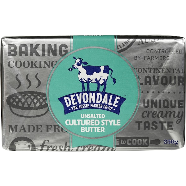 Devondale Cultured Style Unsalted Butter Block 250g
