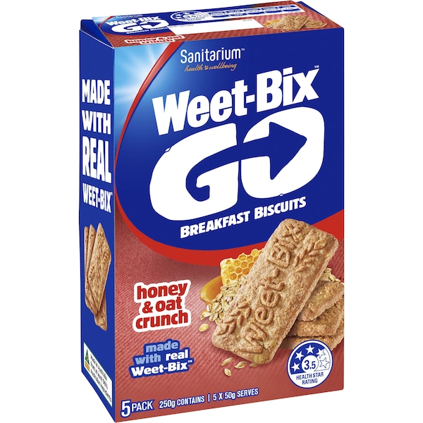 Weet-Bix Go Honey & Oat Crunch Breakfast Biscuits 50g x 5 pack