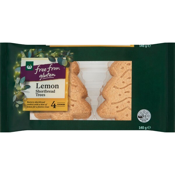 Woolworths Free From Gluten Lemon Shortbread Tree Cookies 4 pack