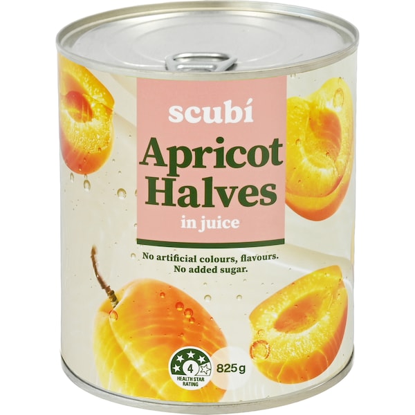 Scubi Apricot Halves In Juice 825g