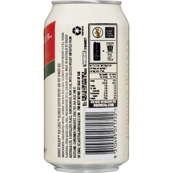 Johnnie Walker Red Label Whisky & Dry Can 375ml