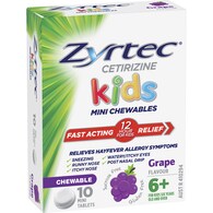 Zyrtec Kids Mini Chewables Grape Hayfever Tablets