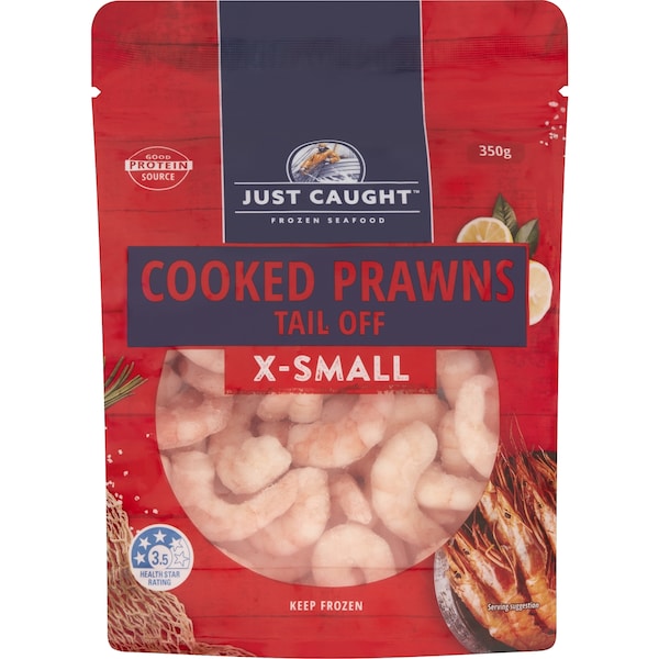 Just Caught Cooked Prawns Tail Off Extra Small 350g