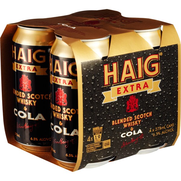 Haig Extra Scotch Whisky & Cola Cans 375mL x 4 pack