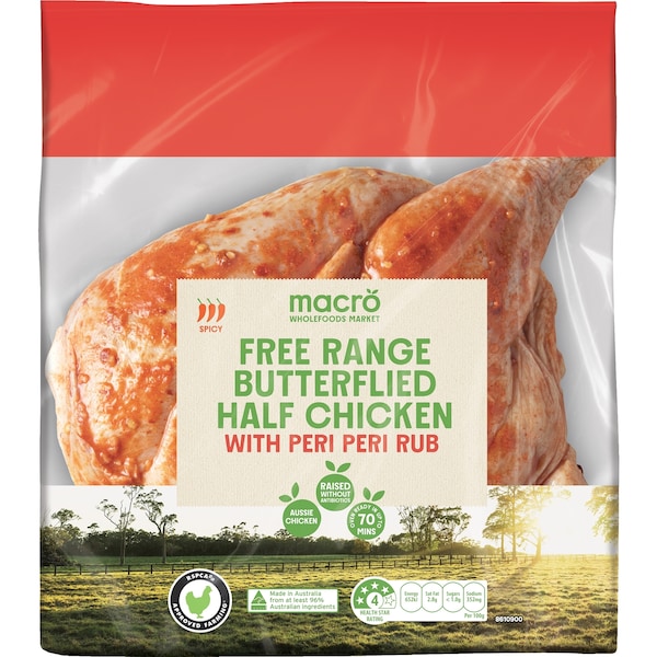 Macro Free Range Butterflied Half Chicken With Peri Peri Rub 600g - 1kg