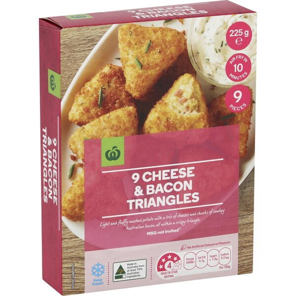 Woolworths Cheese & Bacon Triangles 9 Pack 225g