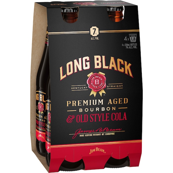 Jim Beam Long Black Bourbon & Mature Cola Mix Bottles 4x330ml