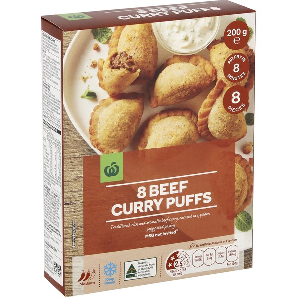 Woolworths Beef Curry Puffs 8 Pack 200g