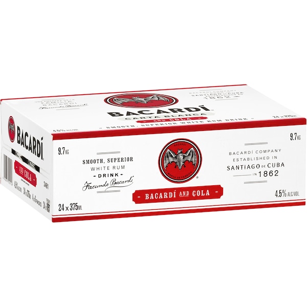 Bacardi Rum & Cola Cans 375mL x 24 case