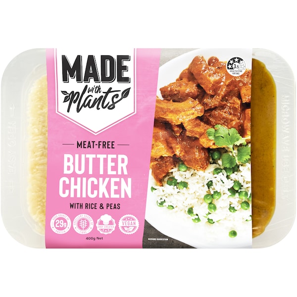 Made With Plants Meat Free Butter Chicken With Rice & Peas Chilled Meal 400g