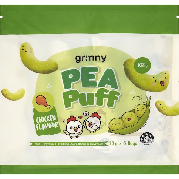 Grinny Pea Puffs Chicken Flavour 18g x 6 pack