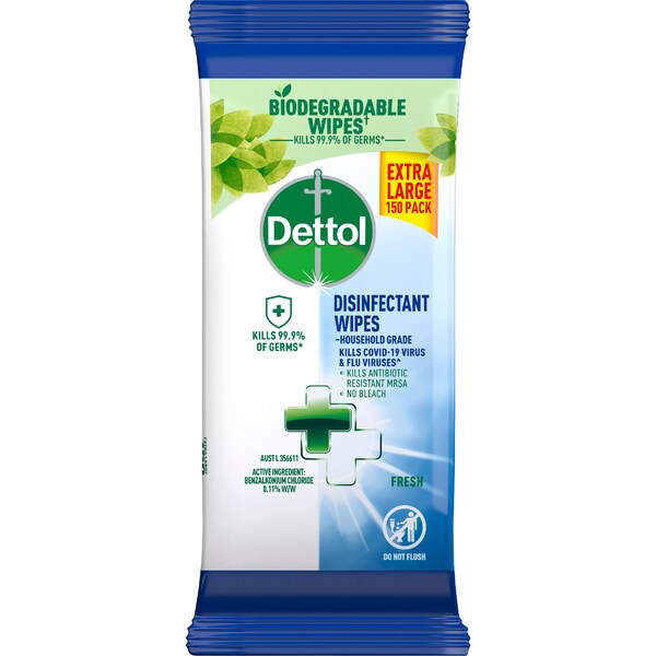 Dettol Disinfectant Wipes Extra Large 150 Pack | Woolworths