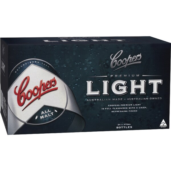 Coopers Premium Light Lager Stubbies 24x375ml Case