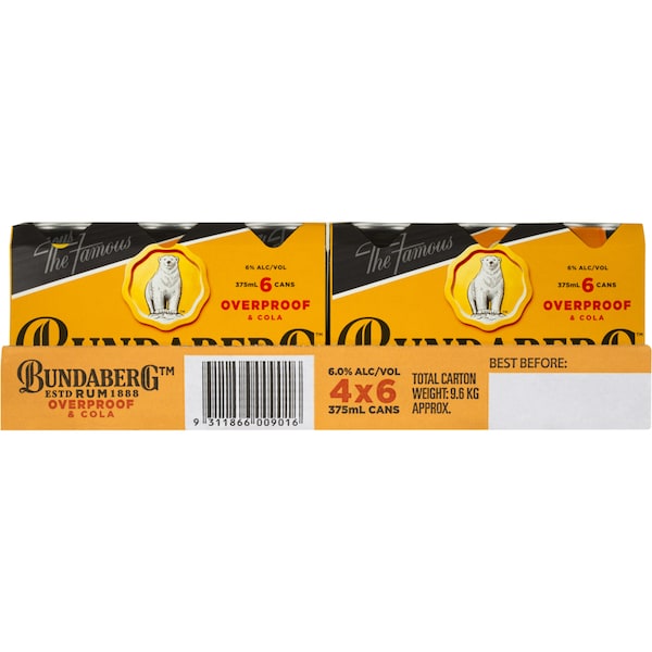 Bundaberg Over Proof Rum & Cola Cans 375mL x 24 case