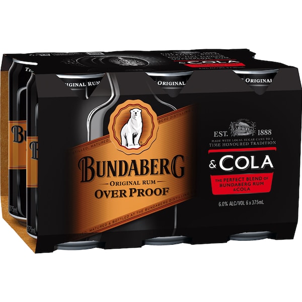 Bundaberg Over Proof Rum & Cola Cans 375mL x 6 pack