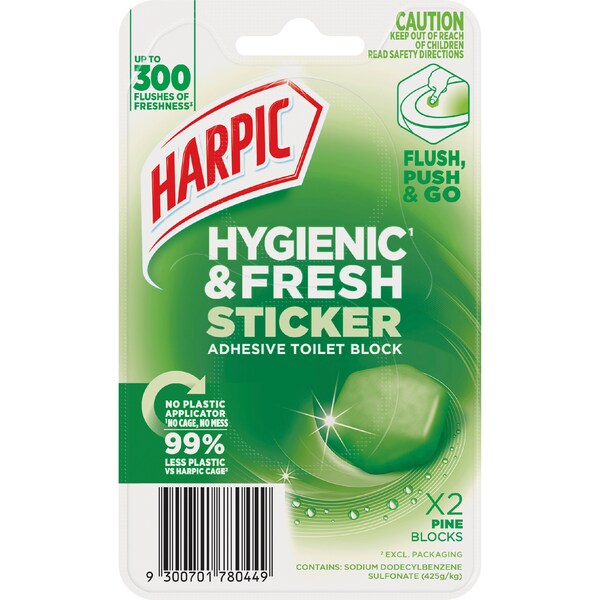 Harpic Hygenic & Fresh Sticker Adhesive Toilet Block Pine 2 pack