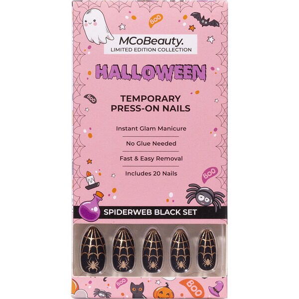 MCoBeauty Press On Nails Spiderweb Black & Gold Set each