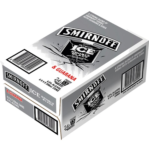 Smirnoff Ice Double Black Vodka & Guarana Cans 24x250ml