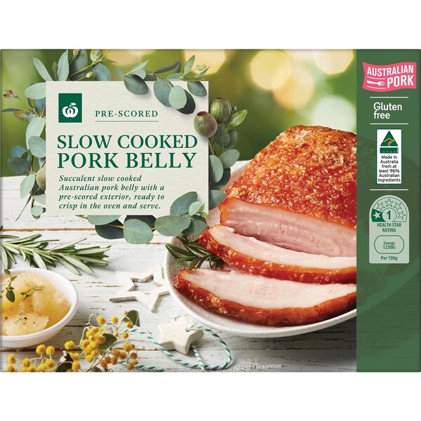 Woolworths Pre-Scored Slow Cooked Pork Belly 400g - 1kg