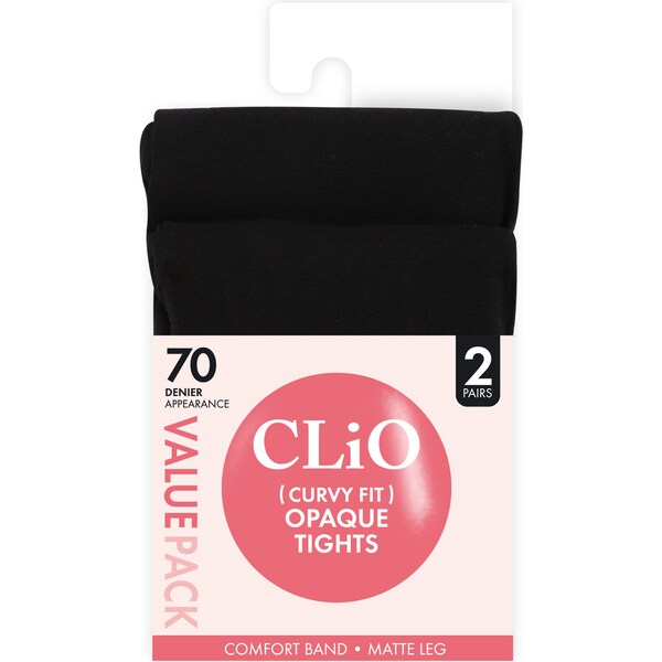 Clio Curvy Fit Opaque Tights 70 Denier Black Size 2 2 pack