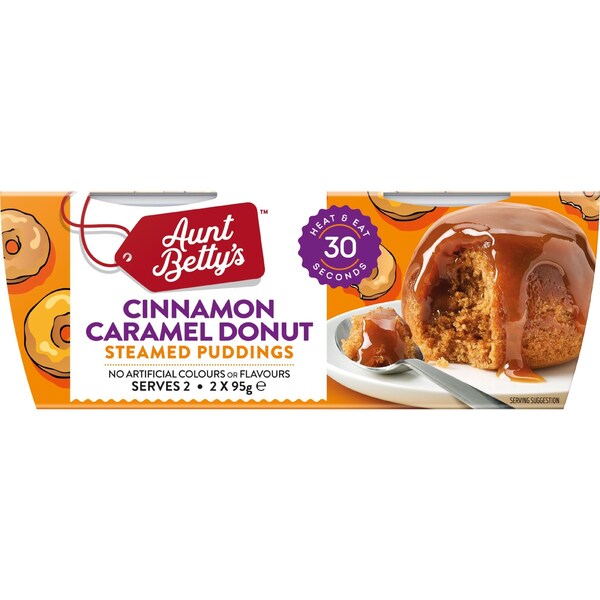 Aunt Betty's Steamed Pudding Pots Cinnamon Caramel Donut 95g x 2 pack