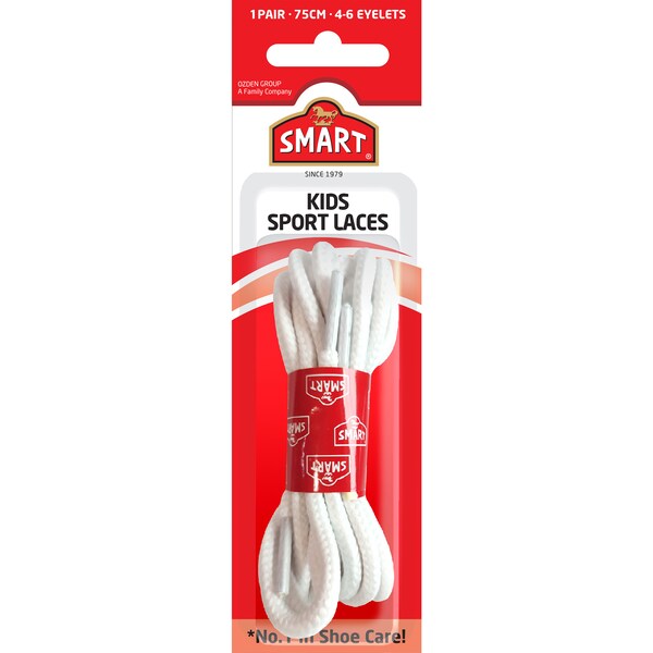 Smart Kids Sport Laces Pair White 75cm each