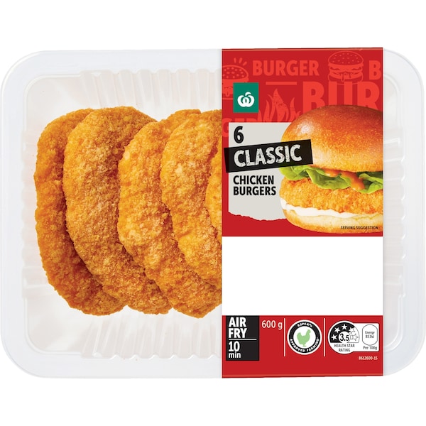Woolworths 6 Classic Chicken Burgers 600g