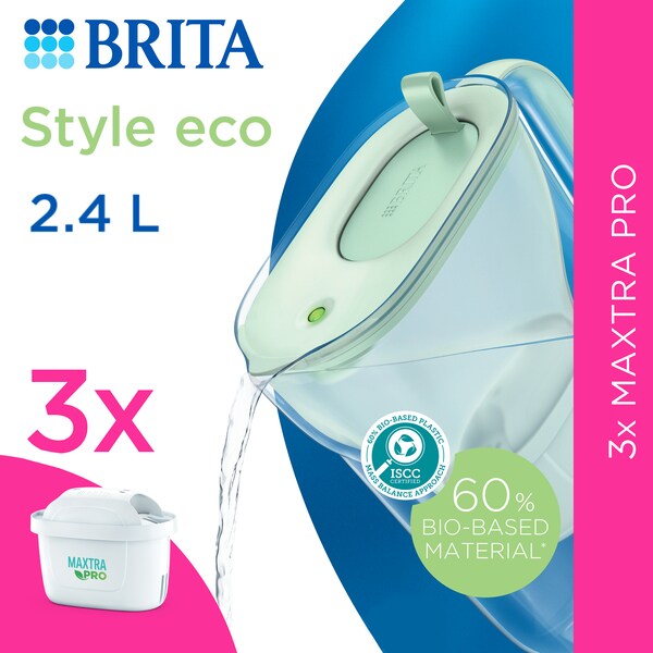 Brita Water Filter Jug Style Eco Soft Green 2.4L With 3 Filters each