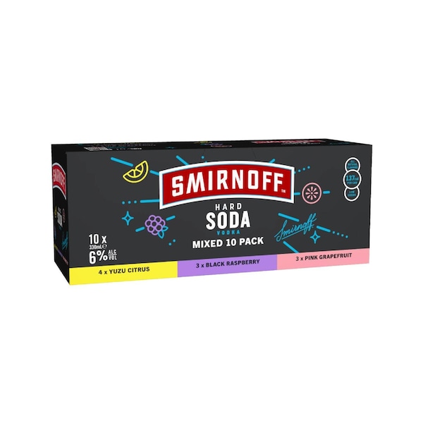 Smirnoff Hard Soda Mixed Can 330mL x 10 pack