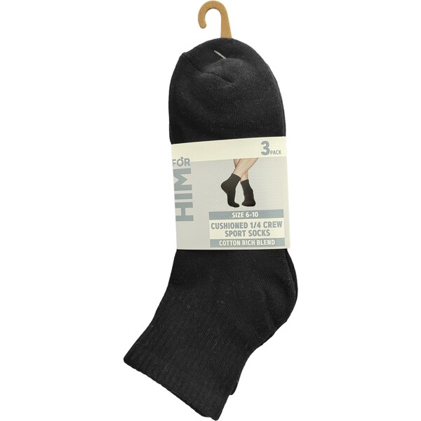 For Him Cushioned Quarter Crew Sport Socks Size 6-10 Assorted 3 pack