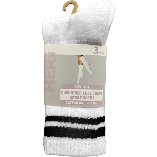 For Her Full Crew Sports Socks Size 9-11 3 pack