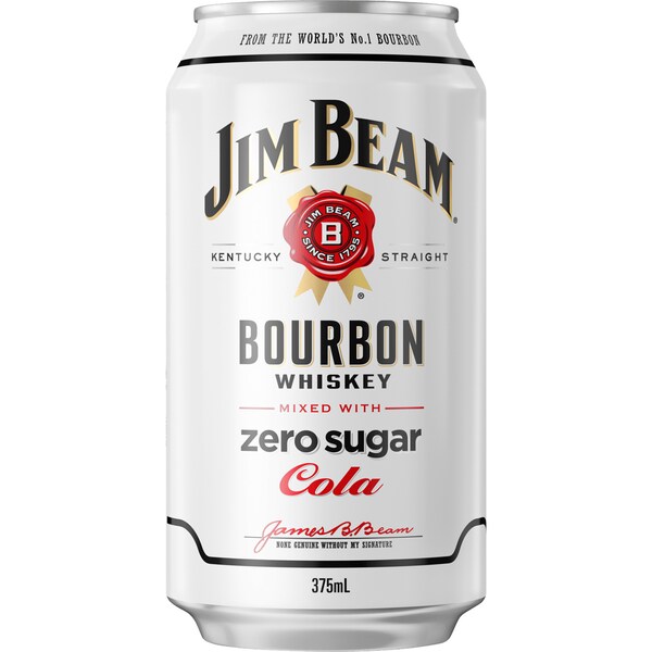 Jim Beam Bourbon & Zero Sugar Cola Cans 375mL x 24 case