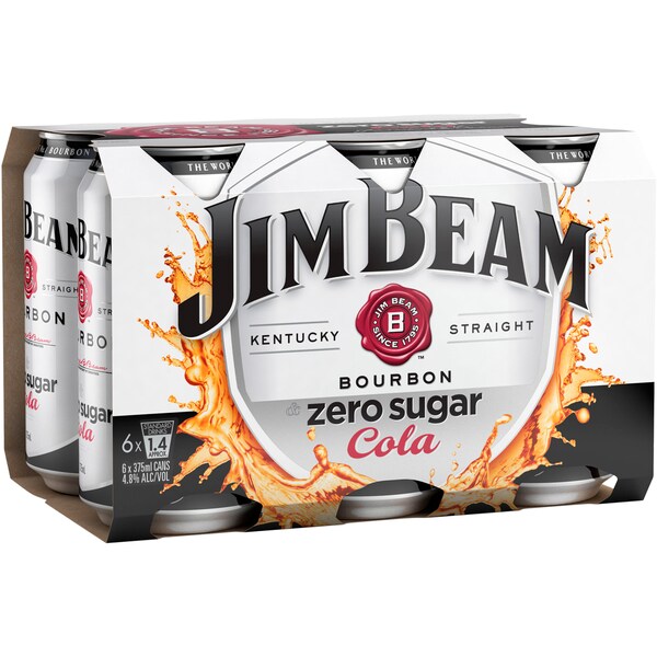 Jim Beam Bourbon & Zero Sugar Cola Cans 375mL x 6 pack