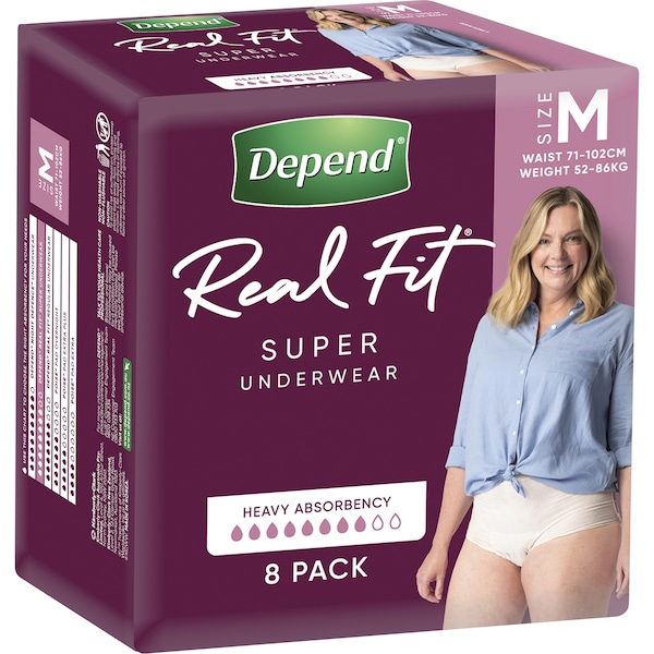 Depend Real Fit Super Underwear Heavy Absorbency Size Medium 8 pack