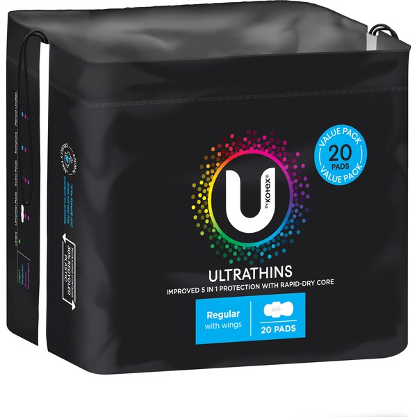 U by Kotex Ultrathin Pads Regular With Wings Value 20 pack