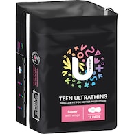 U by Kotex Teen Ultrathins Pads Super With Wings