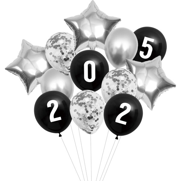 Whiz Pop Bang 2025 Happy New Year Balloon 12 Piece Kit Silver each