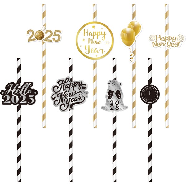 Whiz Pop Bang Happy New Year Paper Novelty Straws 8 pack