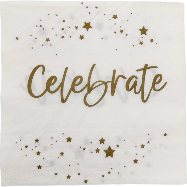 Whiz Pop Bang Happy New Year Celebrate Serviettes White 20 pack