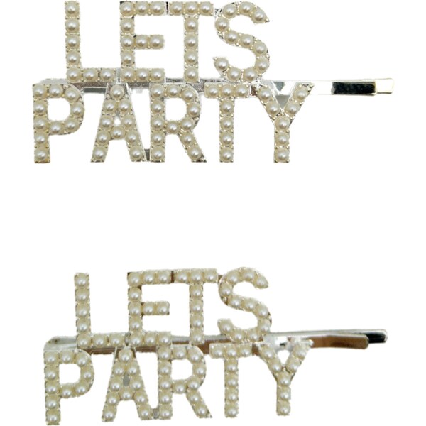 Whiz Pop Bang Happy New Year Let's Party Hair Clips Pearl 2 pack