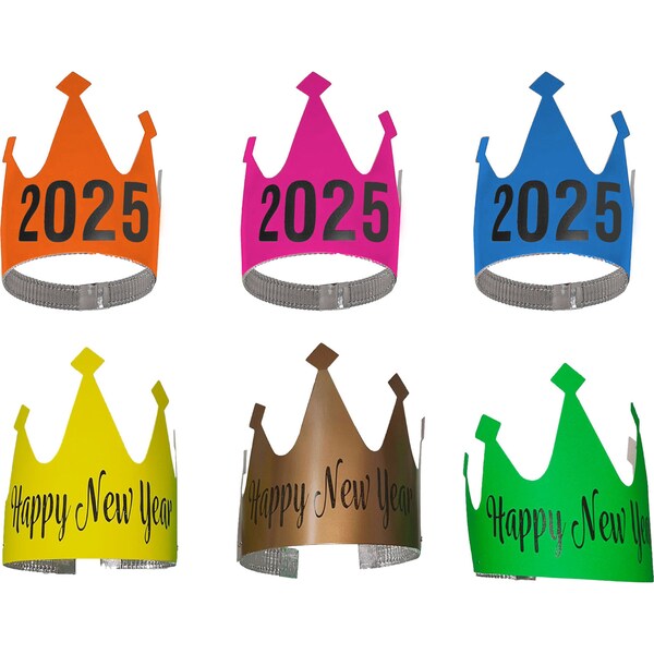 Whiz Pop Bang Happy New Year Kids Coloured Paper Crowns 6 pack