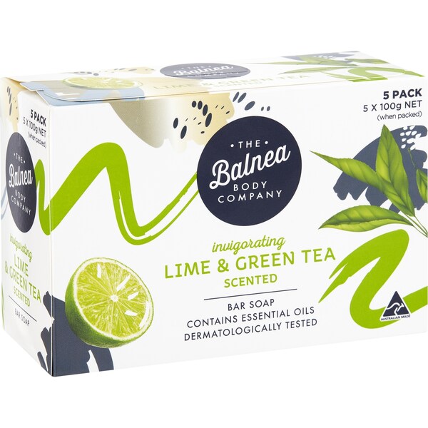 The Balnea Body Company Invigorating Bar Soap Lime & Green Tea Scented 5 pack