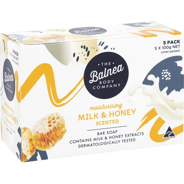 The Balnea Body Company Moisturising Bar Soap Milk & Honey Scented 5 pack